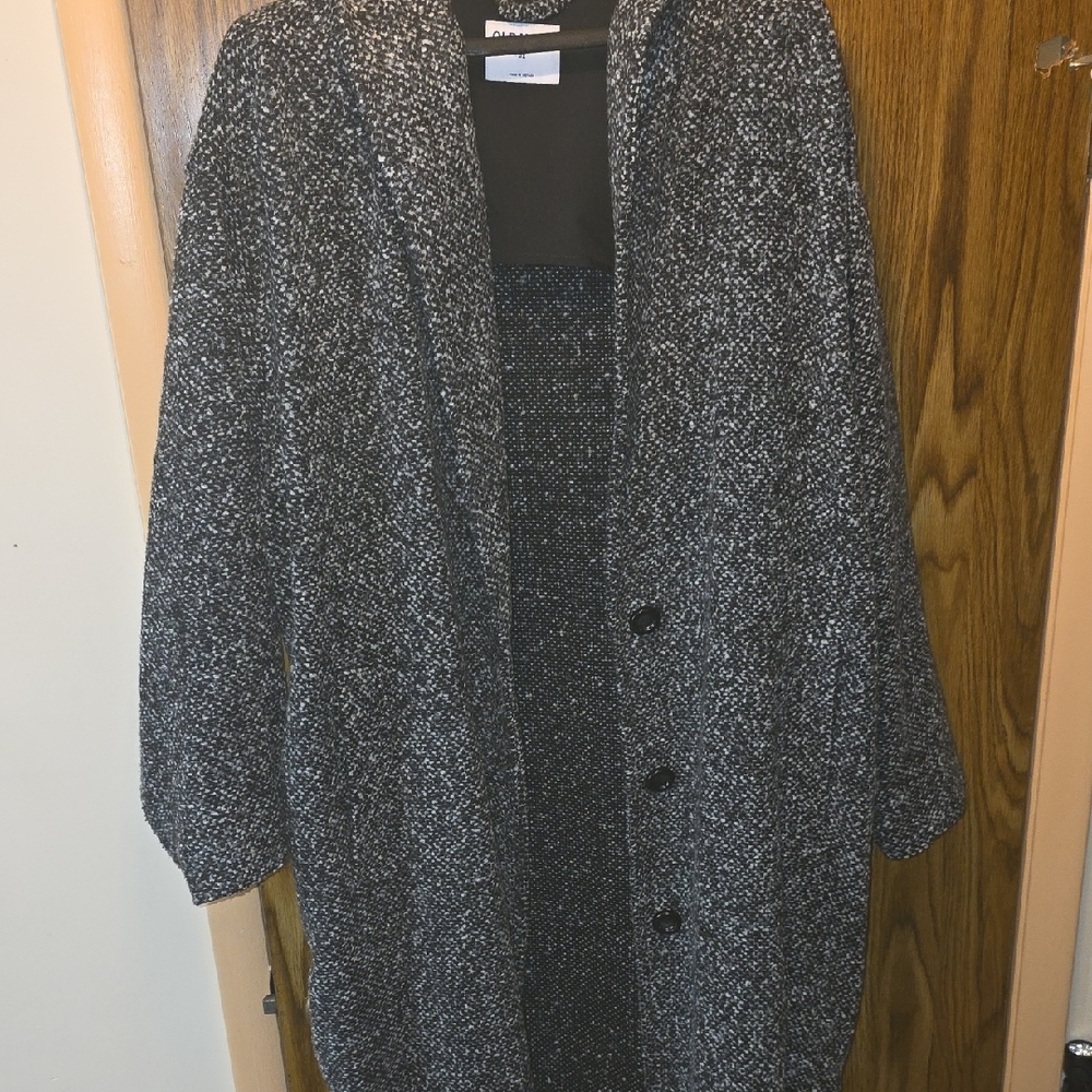 Old Navy Mid Length Pea Coat, Button Closures,Two Pockets Women's 3x Blk/white